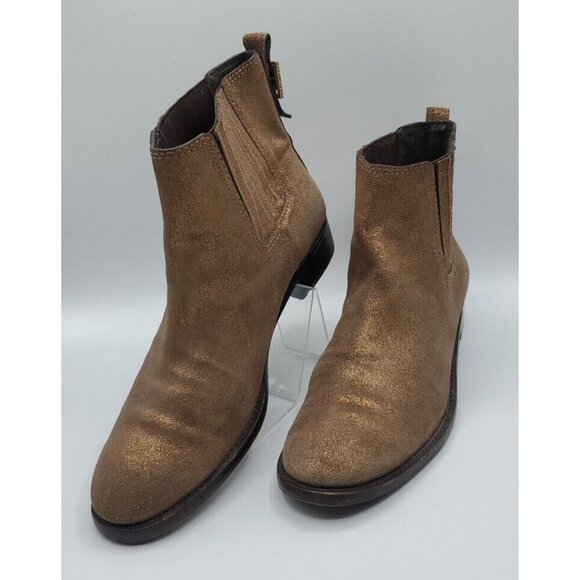 Tory Burch Wade Chelsea Gold Shimmer Leather Ankle Boot Women's 9M /40 - Picture 1 of 12